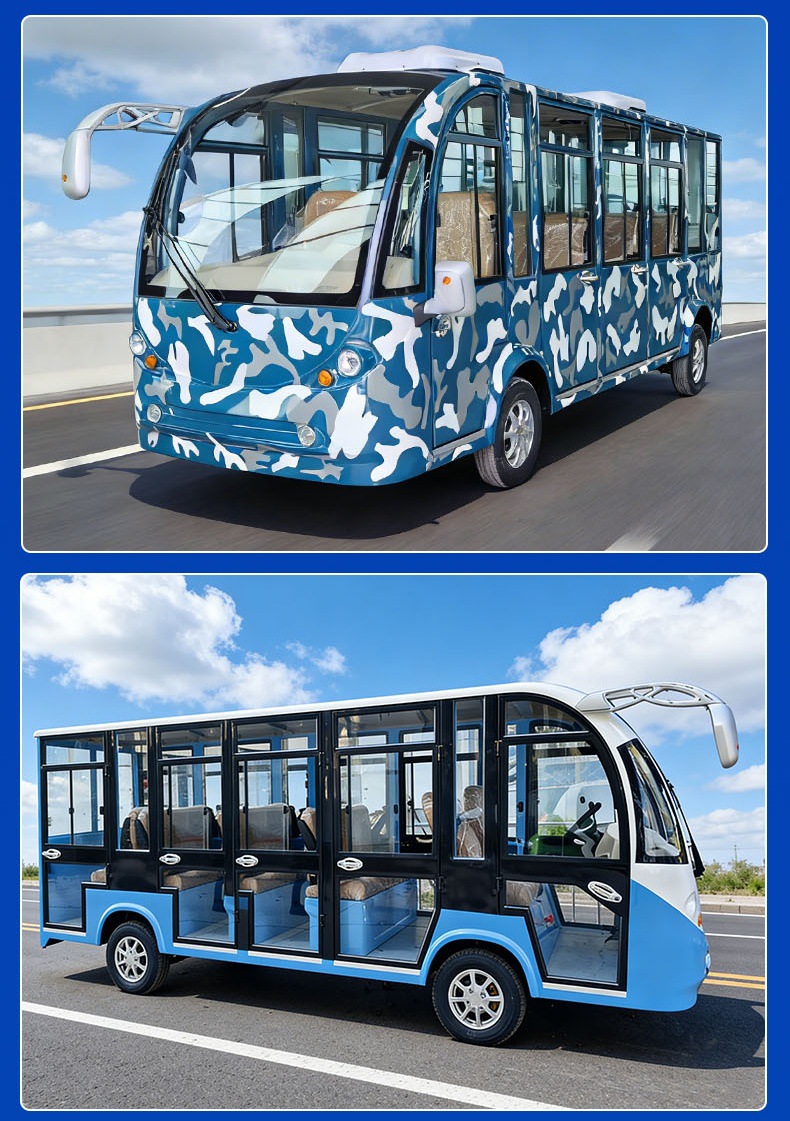Electric Sightseeing Vehicles with 11 or 14 Seats for Campsites, Tourist Areas, Campuses, Factories, and Real Estate Tours