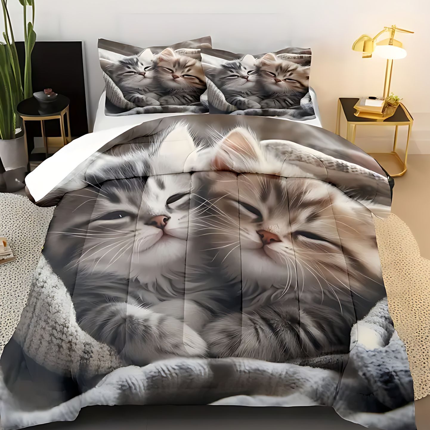 TEMU / JIT transfronterizo lindo gato tema impresión digital HD 180gms colcha colcha