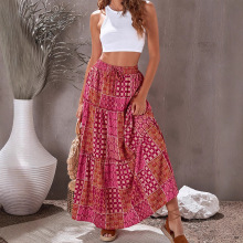 欧美新款波西米亚风半身裙女2025年宽松休闲高腰长裙女厂家直供