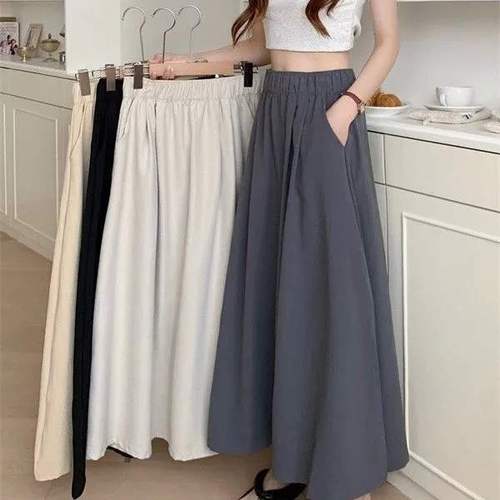 ZHIBAOBI Design Sense Mountain Length Skirt for Women, Elastic Waist High-Waist Slimming A-Line Personality Half-Body Umbrella Skirt, Instagram Style