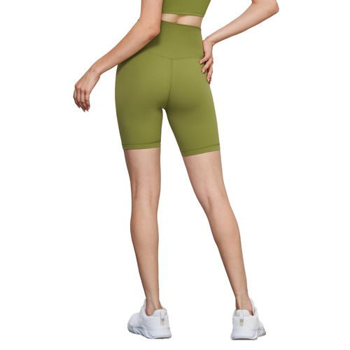 Carefully selected new size-free yoga shorts, one-piece Lycra high-waisted nude seamless three-quarter tight fitness pants