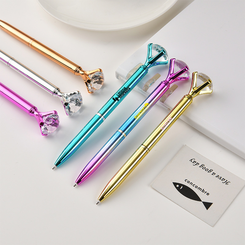 Pluma de diamante creativa personalizada de textura metálica pluma de bola logotipo imprimible bolígrafo de firma de bolígrafo publicitario de regalo para estudiantes