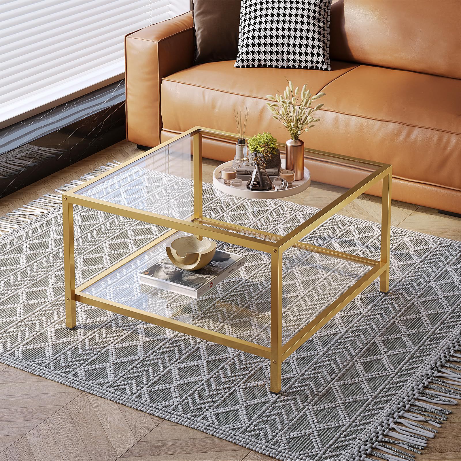 Mesa de café de vidrio mesa de té de lujo ligera sala de estar alta sensación mesa de café cuadrada de vidrio templado mesa de té