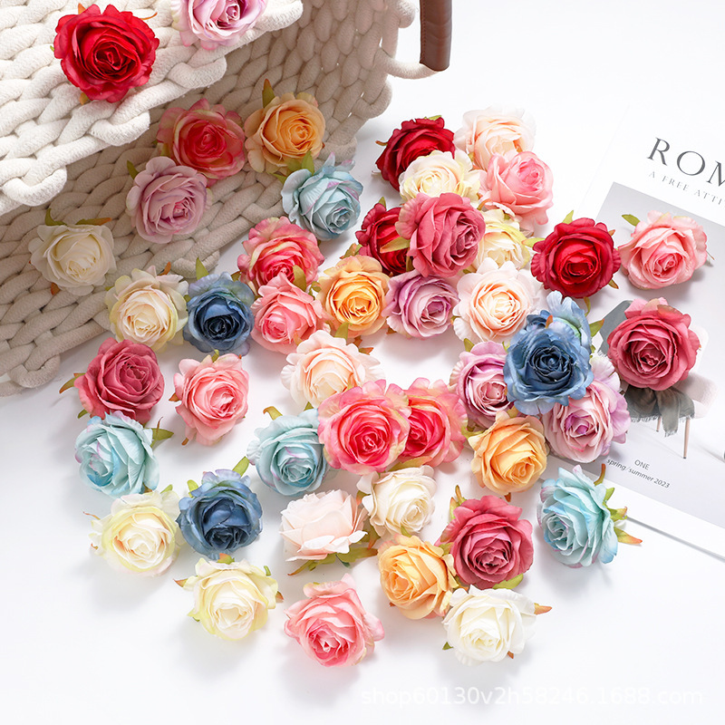 Simulated Rose Head DIY European Retro Autumn Color Wool Cloth Fake Flower Wedding Flower Wall Flower Arrangement Decorative Flowers