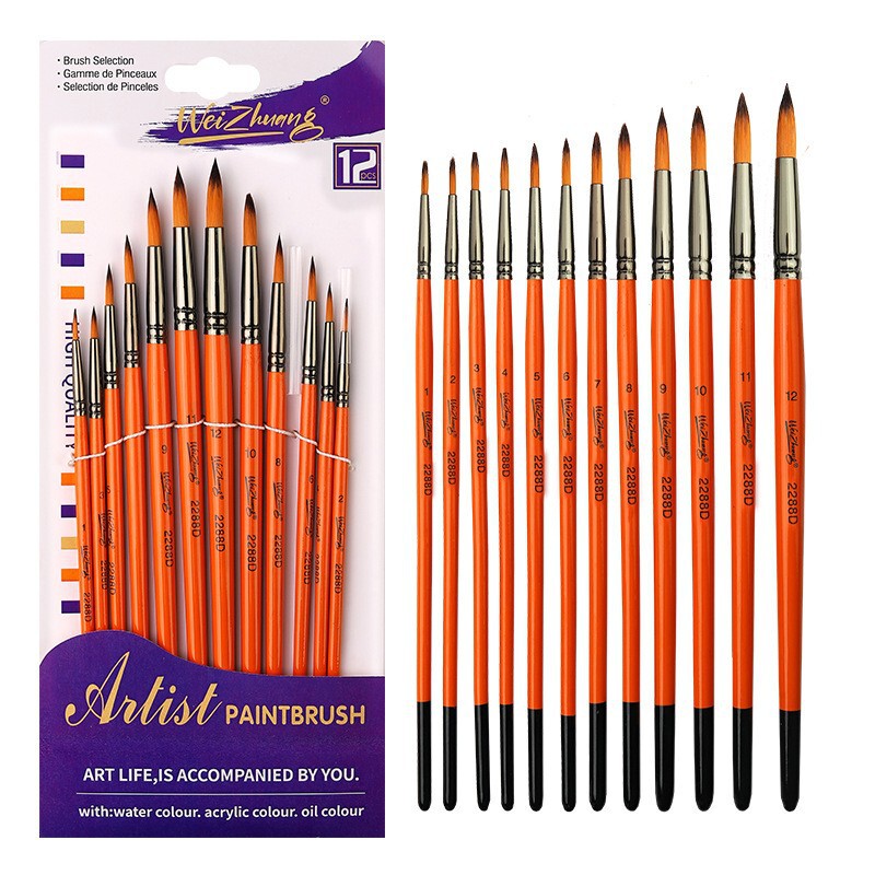 Orange Light Digital Oil Paint Brush Wei Zhuang Art Painting Gouache Watercolor Acrylic Paint Brush Nylon Brush