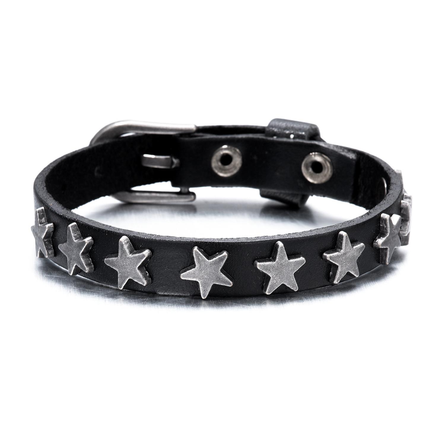 20g Weight Bangle Classification 1 Piece Quantity Daily, Street Occasion Pu Leather Material Star Pattern Men's Gender Punk, Simple Style Style Punk Simple Style Star Pu Leather Men's Bangle Men Cord & Leather Bracelets 7