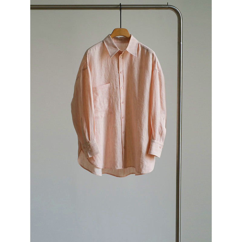 In stock new light pink quiet and beautiful striped linen loose long sleeve shirt for women
