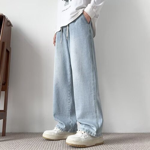 Cross-border jeans, men's spring black, American men's pants, men's loose casual straight pants, long pants