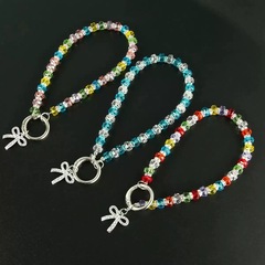 简约款轻奢彩钻水晶手机链蝴蝶挂饰手工串珠挂绳防丢包包钥匙扣