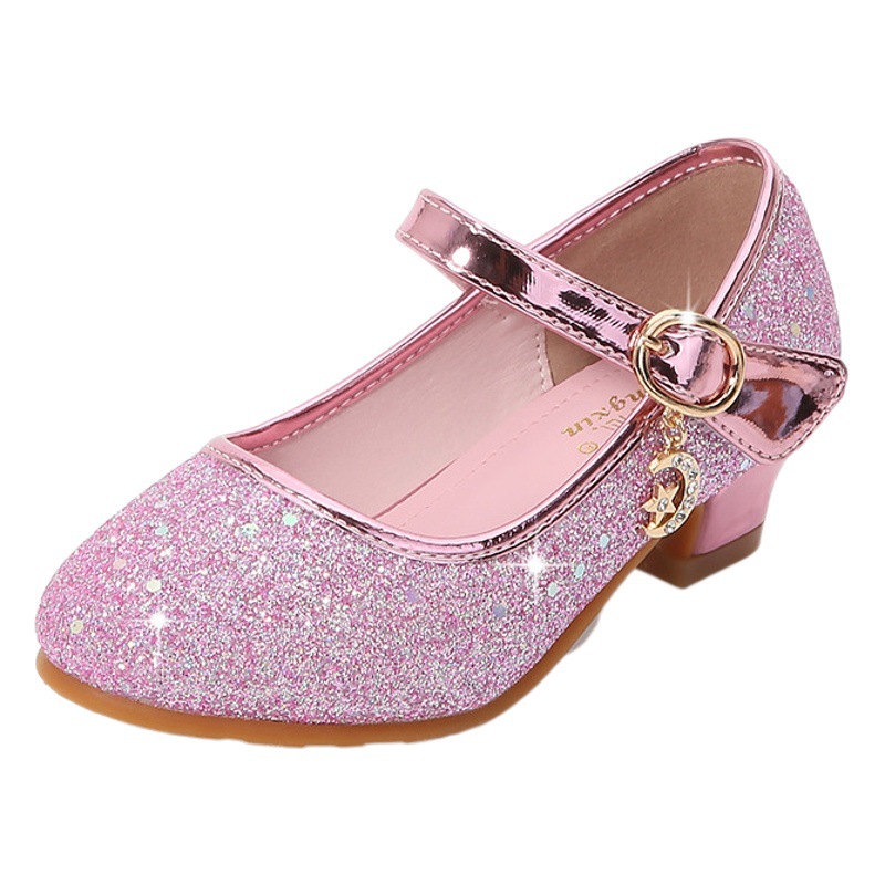 Tacones altos para niños 2023 cuatro estaciones zapatos de princesa para niñas zapatos de cuero para niños zapatos individuales de primavera y otoño zapatos de rendimiento de plata zapatos de rendimiento