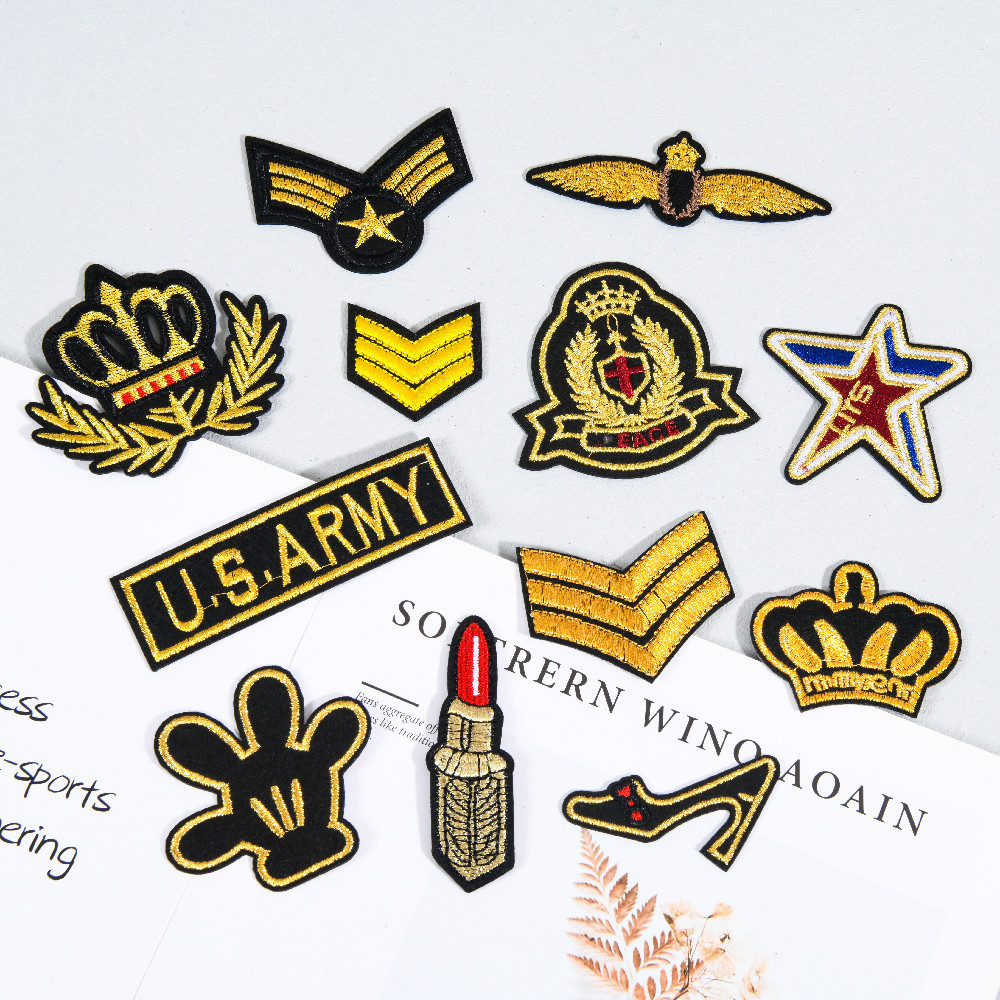 馨文现货直销电脑绣花 刺绣布贴服装包包鞋帽 金线徽标外贸精品批