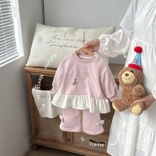 婴童秋季韩版蝴蝶结猫咪套装2025新款小女宝上衣裤子两件套外出服