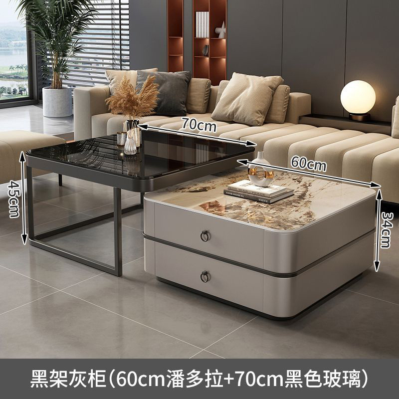 Mesa de centro de pizarra de roca, mesa de centro simple moderna de lujo ligero, sala de estar, hogar, apartamento pequeño, balcón, mesa auxiliar cuadrada italiana