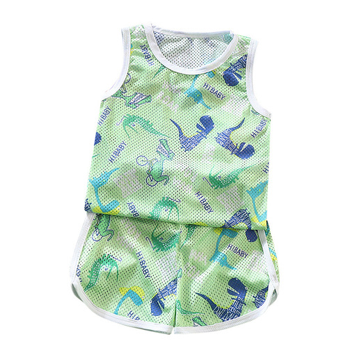 2024 New Children's Thin Hollow Vest Set Boys and Girls Baby Summer Wear Mesh Breathable Sleeveless Two-piece Set