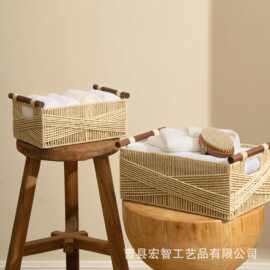 跨境创意手工编织仿藤收纳筐 桌面零食书本杂物多功能装饰收纳筐