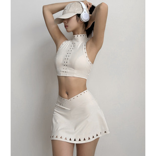 Burnt flower sexy fitness training suit tennis quick-drying bra underwear short skirt vest hollow out with chest pad 1408