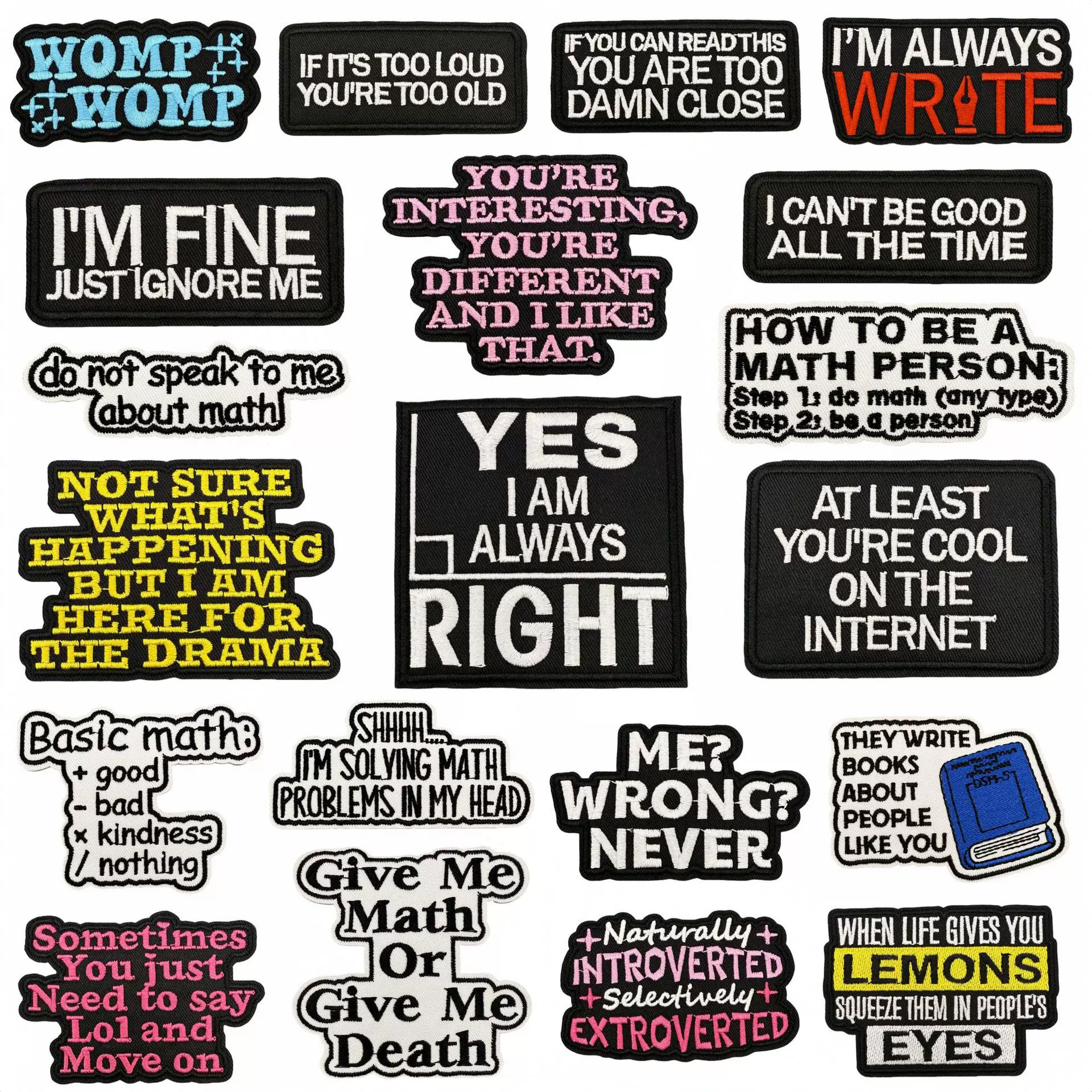 电脑绣花标英文短句刺绣布贴卡通数学系列补丁徽章布标服装辅料款