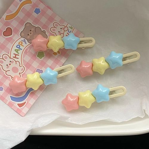 Cream star hair clip oval new sweet five-pointed star cute girl side broken hair clip soft cute duckbill clip