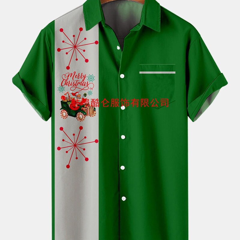 2023 new Christmas elements 3D digital printing printing plus size men's shirt cross-border foreign trade casual shirt