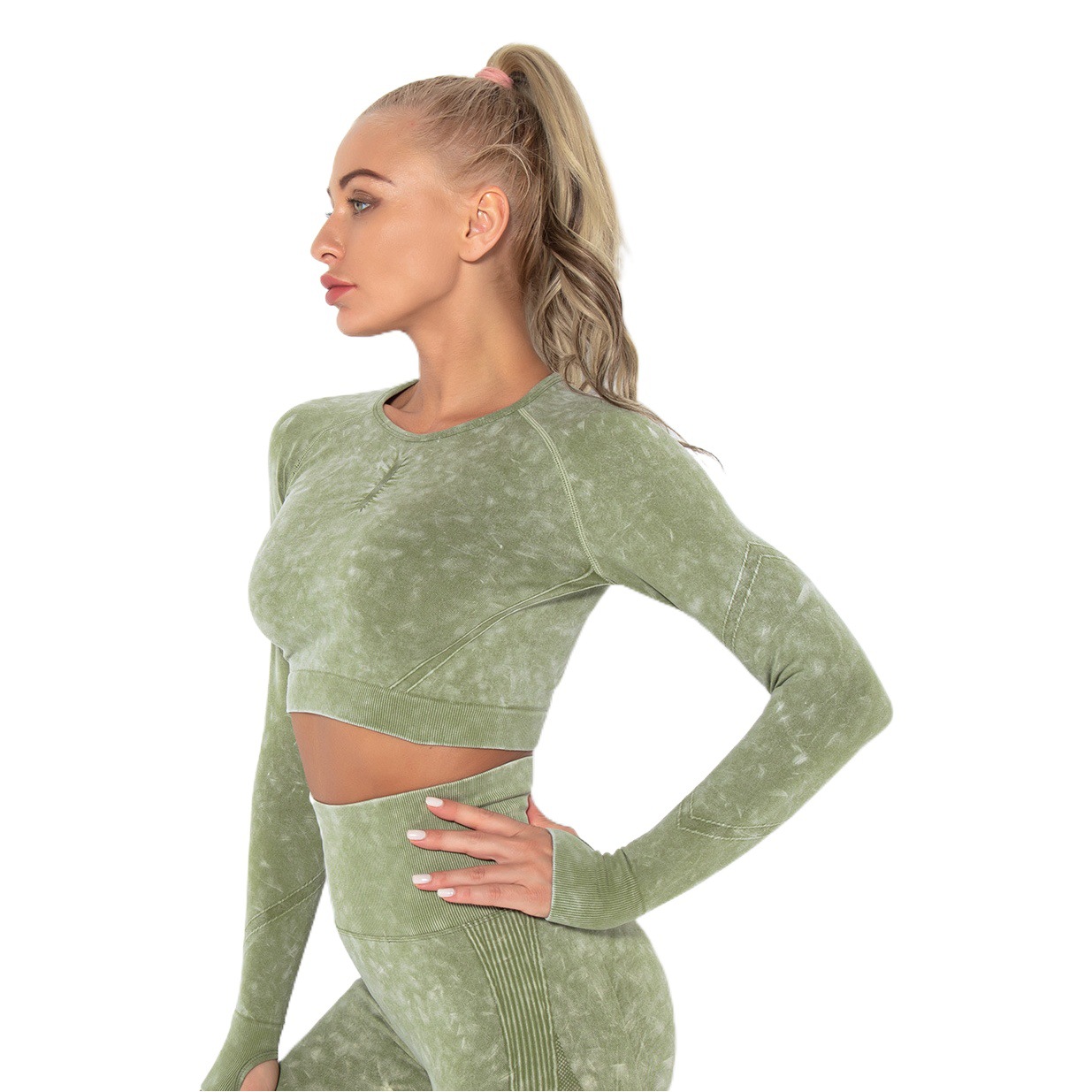 ¡En stock! Europa y América nueva ropa de entrenamiento sexy apretado de las mujeres de secado rápido lavado deportes correr ropa de yoga superior de manga larga