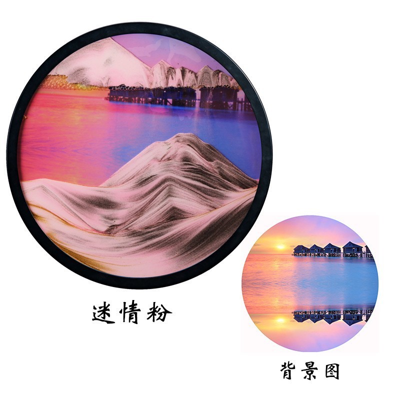 クリエイティブな写真の壁の装飾ラウンド回転流砂絵画砂時計工芸品テレビソファ背景壁ベッドサイド吊り絵画|undefined