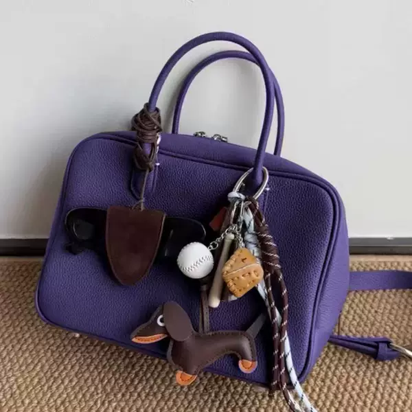 Purple Leather Boston Bag for Women 2026 New Model High-End Light Luxury Niche Commuter Handbag Bowling Bag