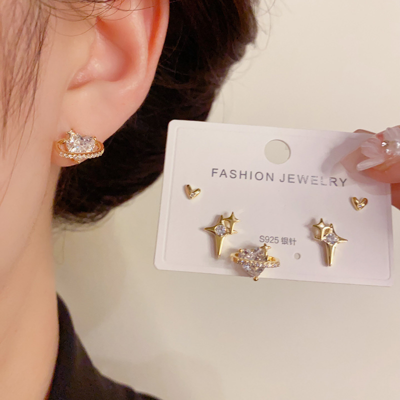 17g Weight 1 Set Elegant Modern Style Star Heart Shape Copper Zircon Ear Studs