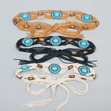 民族风腰绳中东网红波西米亚风合金绿松石树脂珠子编织打结女腰绳