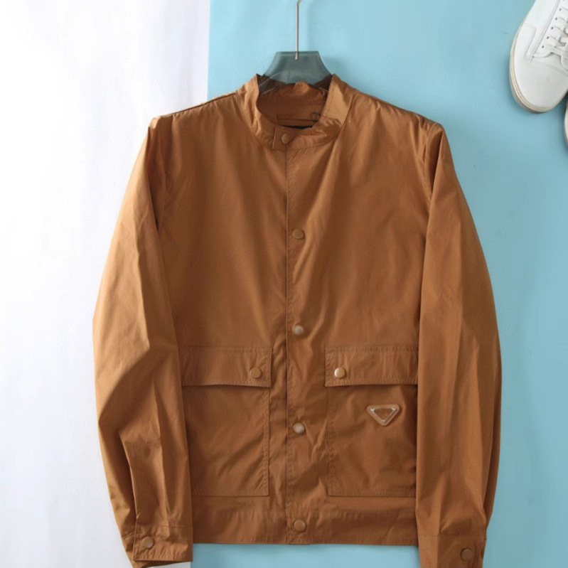 Spring and Summer New Lightweight Nylon Stand Collar Jacket P Men's Metal Triangle Badge Flap Pocket Pants Shirt Jacket