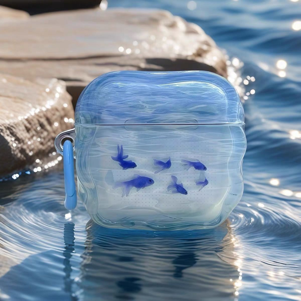 Agua ondulada azul pez dorado para airpods4 generación estuche protector airpodspro3 auriculares estuche airpod3