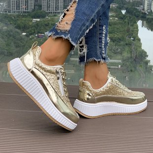 Cross-Border Large Size Casual Shoes for Women, Autumn and Winter New Style Sequined Teum Popular Sneakers, Casual Shoes for Women