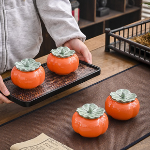 Persimmon tea pot candy pot Persimmon Ruyi ceramic sealed jar Chinese candy box wedding ceremony gift