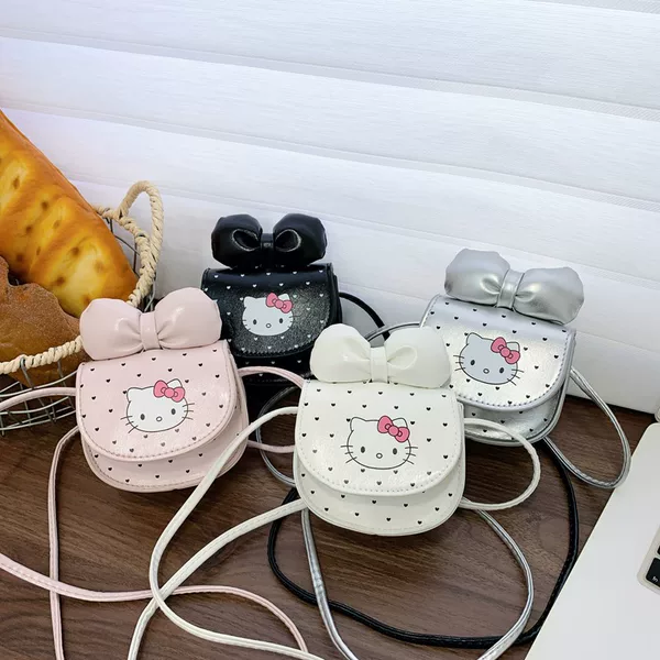 Children's Bag New Cartoon Cute Bow Mini Coin Purse Cat Print Boys and Girls Crossbody Bag Headphone Bag