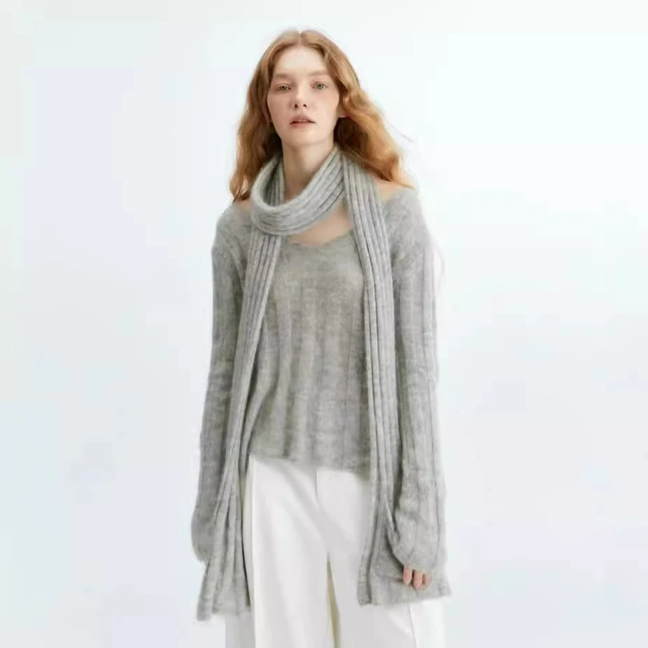 2024 Европа и США горячие продажи новые два простых и дикие тонкие ямы свитер вязаный шарф женский микс