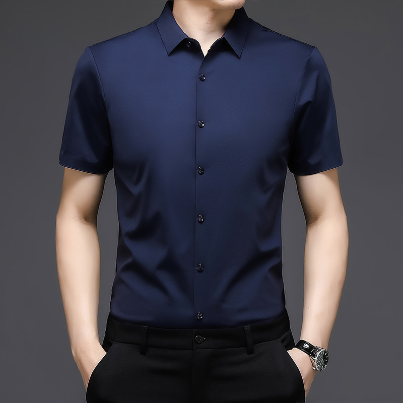 Men's New Summer Spot Casual Lapel Summer Solid Color Short-sleeved Slim-fit Youth Thin Men's Shirt