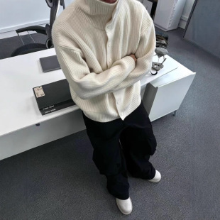 Tall Super Thick Tricolor Turtleneck Button Cardigan Sweater Maillard Loose Casual All-match Long-sleeved Knitted Jacket