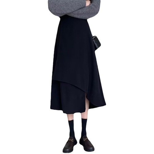 French retro half-length skirt for women, new for autumn and winter, high-waisted and slimming A-line or bubble butt style, fashionable medium-length one-piece skirt