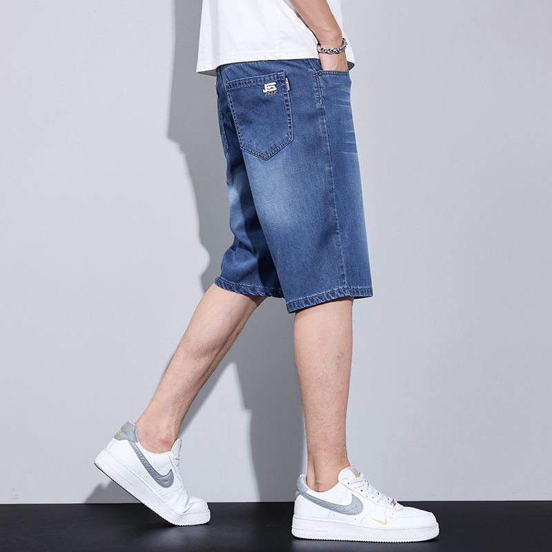 Lyocell Shorts Men's Summer New Loose Simple Anti-Wrinkle plus size Casual Tencel Denim Pants for Boys