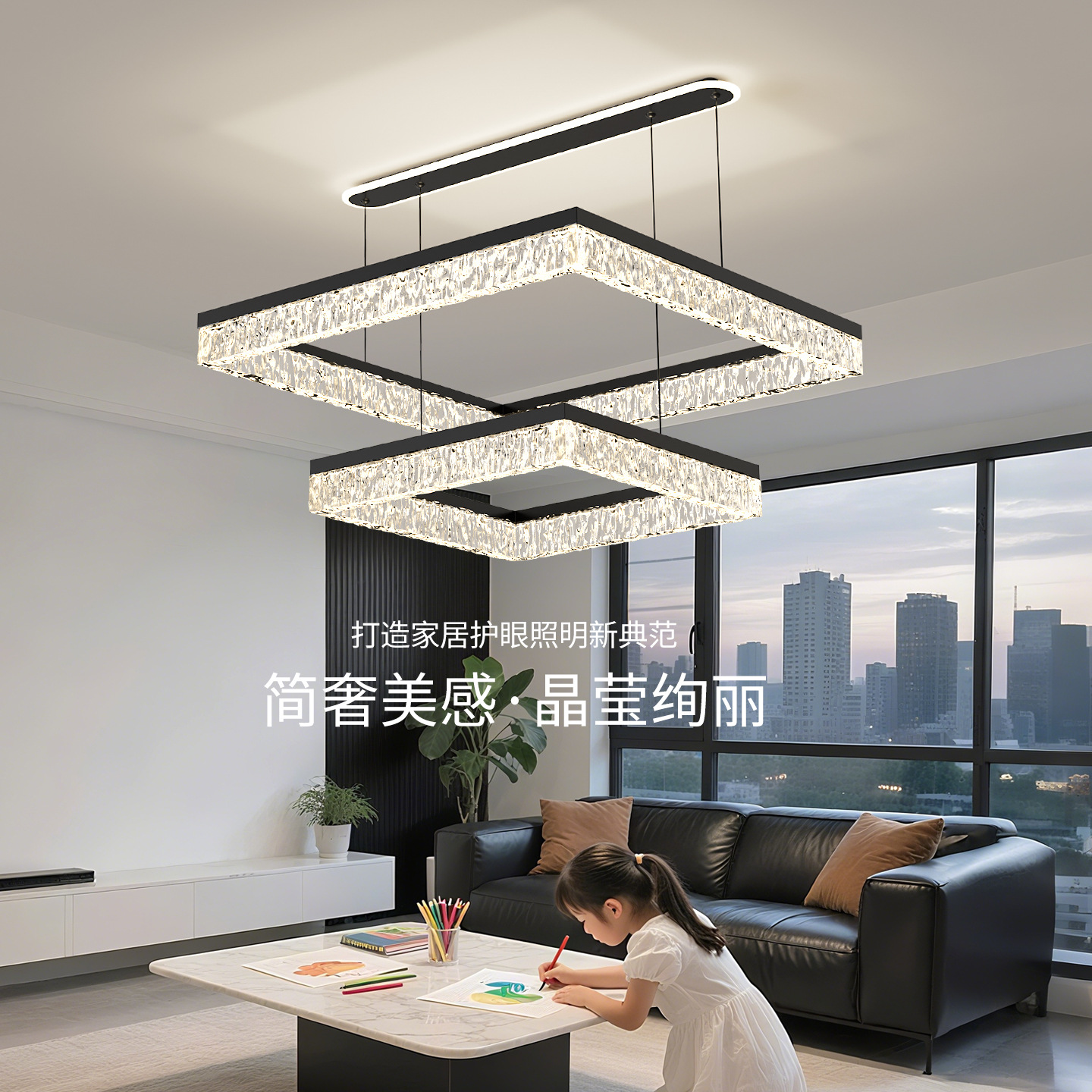 Lámpara de la sala de estar moderna minimalista italiana lujosa atmósfera de doble piso sala de alta gama hielo grieta creativa lámpara de cabello 440L