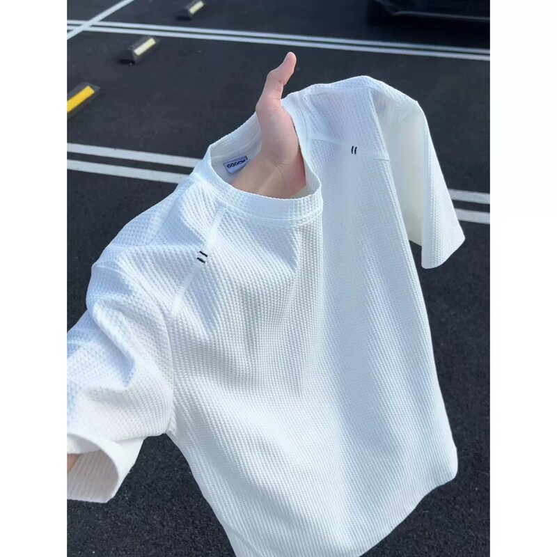 Dopamine Embroidered Waffle-Patterned Short-Sleeve Men's Summer Cool Sun-Protection Quick-Dry T-Shirt for Outdoor Sports and Cycling