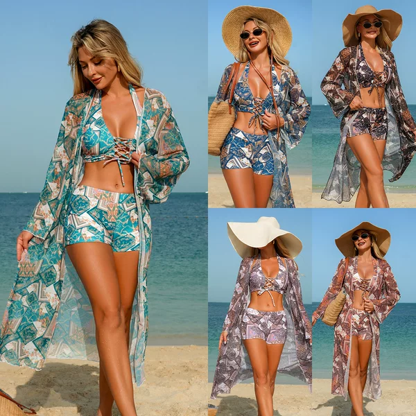 Mingyi's New European and American Fashion Mesh Three-Piece Bikini Bikini Women's Swimsuit