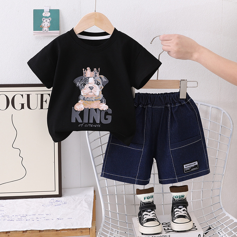 Ensemble deux pièces pour garçons, tendance été 2026, composé d'un t-shirt à manches courtes et d'un short, motif dessin animé. ALYCExiyuebaobao_voghion.com