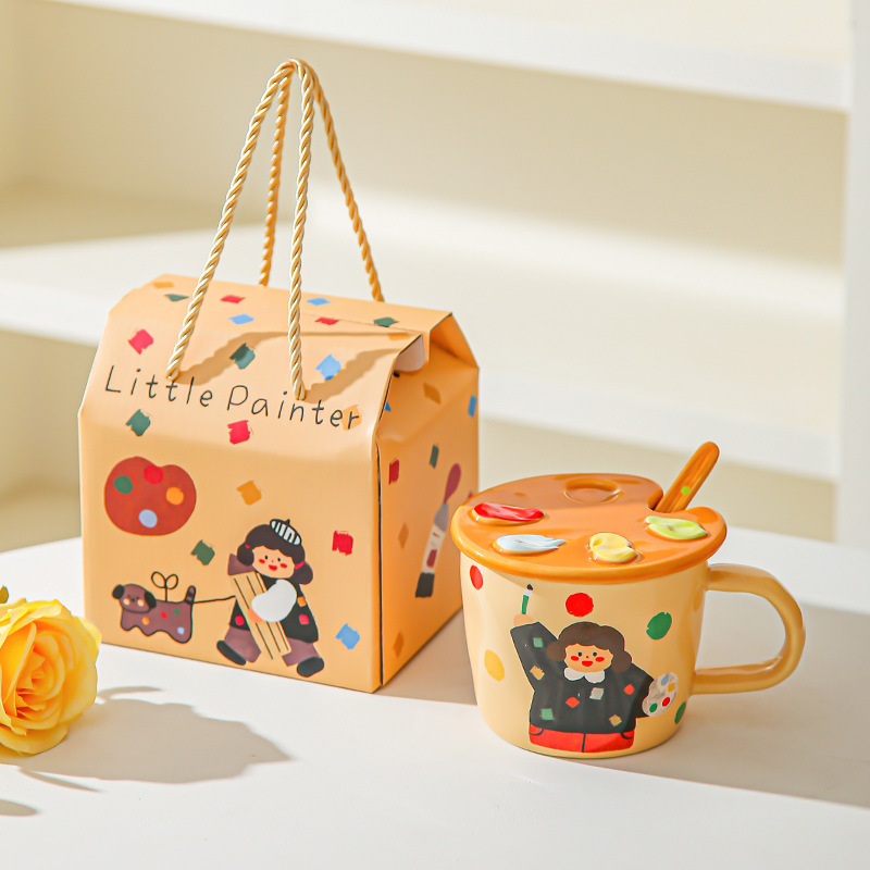 Paleta fresca de cómic chica taza de oficina de alto valor con taza de agua cubierta regalo de cumpleaños