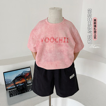 风之谷2024夏季新款童装男女童个性字母粉色T恤儿童薄款百搭短袖