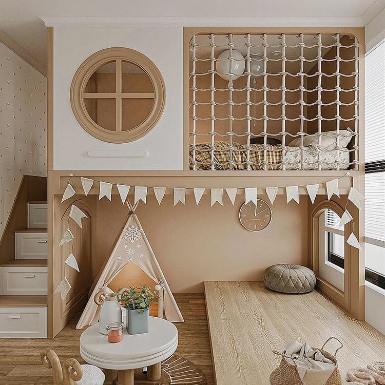 All Solid Wood Children's Bed for Girls and Boys, Loft Bed, Slide Bed, High and Low Bed, Tree House Bed, Children's Room, Whole House