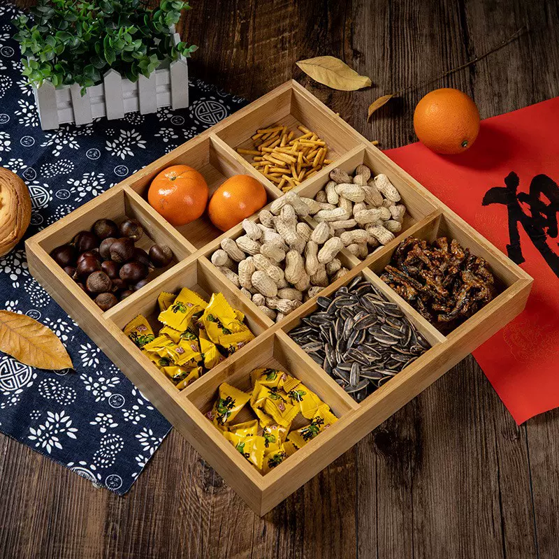 竹制收纳盒春节糖果干果盒中式围火炉煮茶干果盘坚果火锅盘零食盒