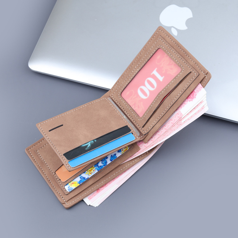 Cartera corta de los hombres dos veces cuero esmerilado clip cuero suave corto clip masculino estudiantes universitarios bolsa dinero los hombres