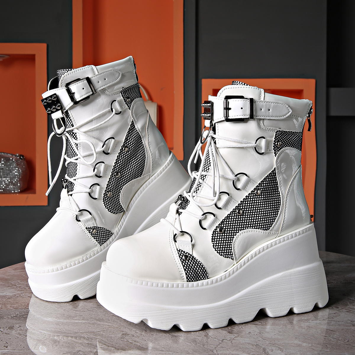 Women's Shoes wedge heel Martin boots women 2024 new pink thick sole large size fashion short boots women dark rivets_voghion.com