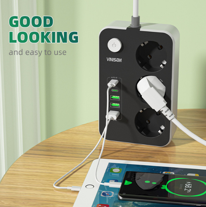 Transfronterizo para la norma europea 6USB conector de conexión doméstica con tipo C de carga