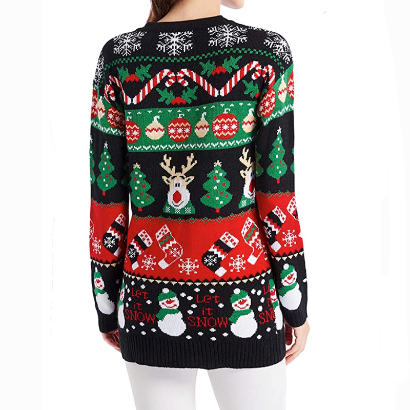 Casual Snowman Snowflake Elk Acrylic Knit V Neck Long Sleeve Regular Sleeve Patchwork Rib-knit Cardigan display picture 3